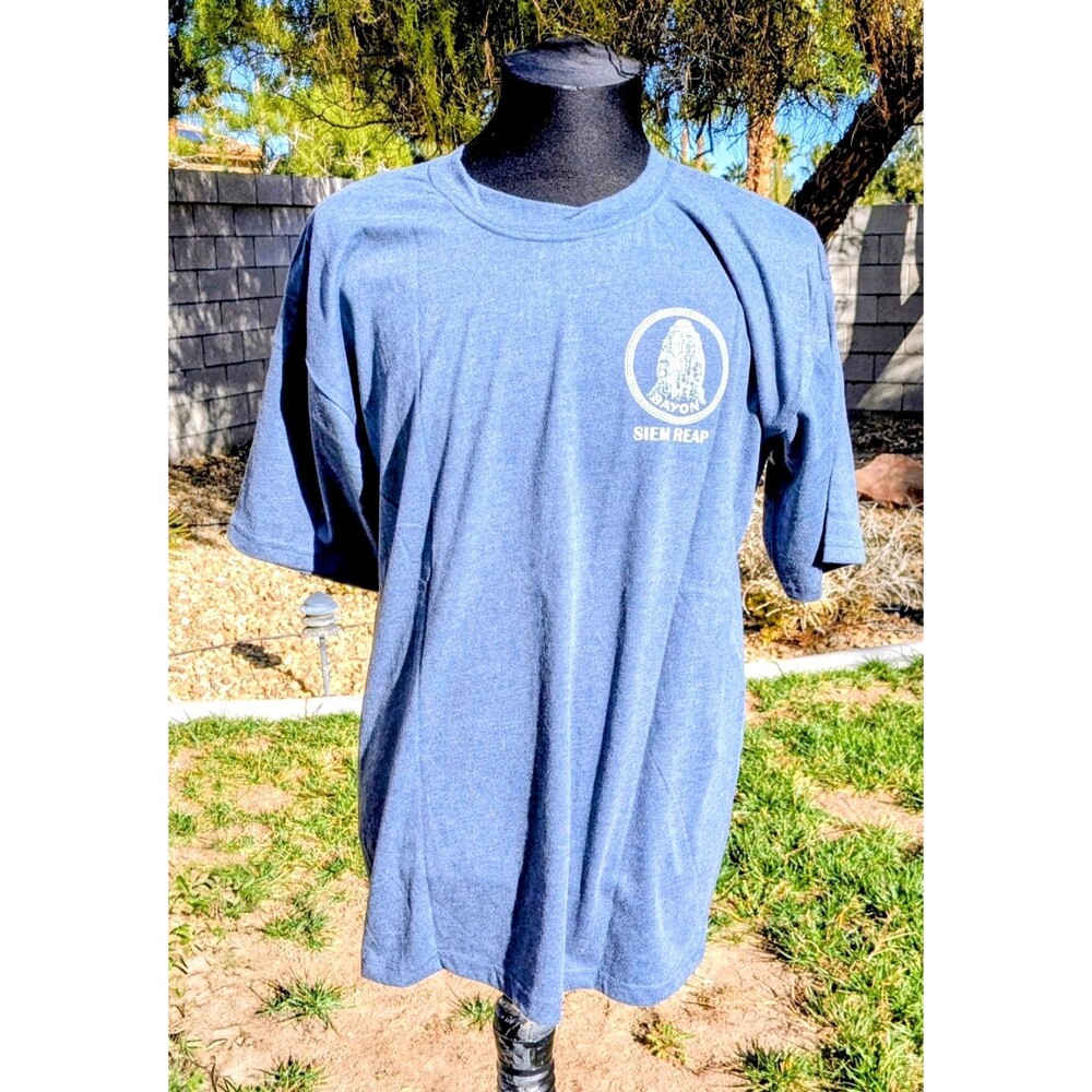 Vintage Cambodge Cambodia Bayon Stone Art Siem Reap Double Sided Large Shirt NOS